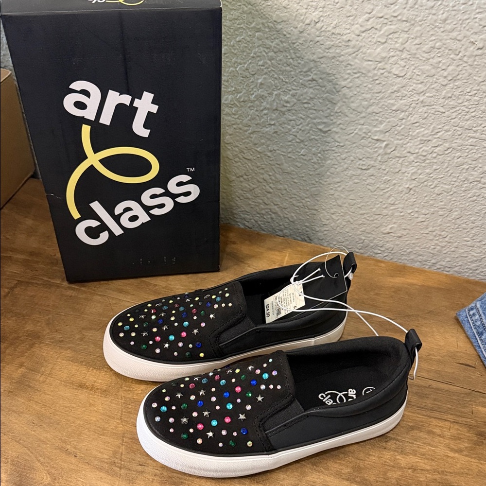 art class Black Slip-On Sneakers with Multicolor Studs Size 13 NEW